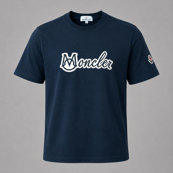 Moncler Navy Script Logo Tee — Soft Cotton Crew