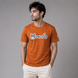 Moncler Script Logo T-Shirt Cotton Crew Neck Men’s Rust Orange