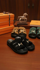 Luxury 'H' Logo Suede Sandals | Designer Inspired Adjustable Slides