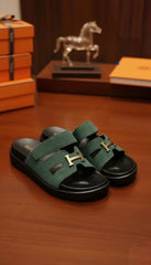 Luxury 'H' Logo Suede Sandals | Designer Inspired Adjustable Slides