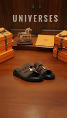 Luxury 'H' Logo Suede Sandals | Designer Inspired Adjustable Slides