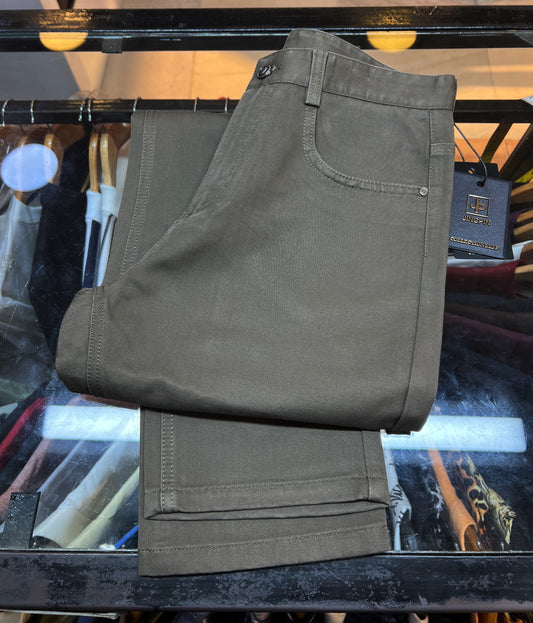 Emporio Armani Men’s Slim Fit Chinos – Premium Taupe Cotton Twill Pants