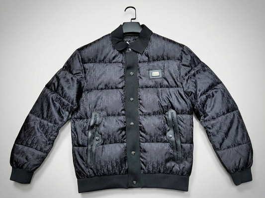 Dior Men's Oblique Down Bomber Jacket in Black Technical Jacquard