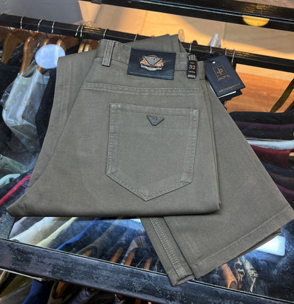Emporio Armani Men’s Slim Fit Chinos – Premium Taupe Cotton Twill Pants