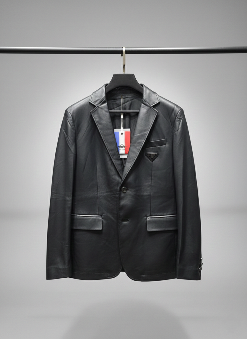 Men's Premium Black Leather Blazer