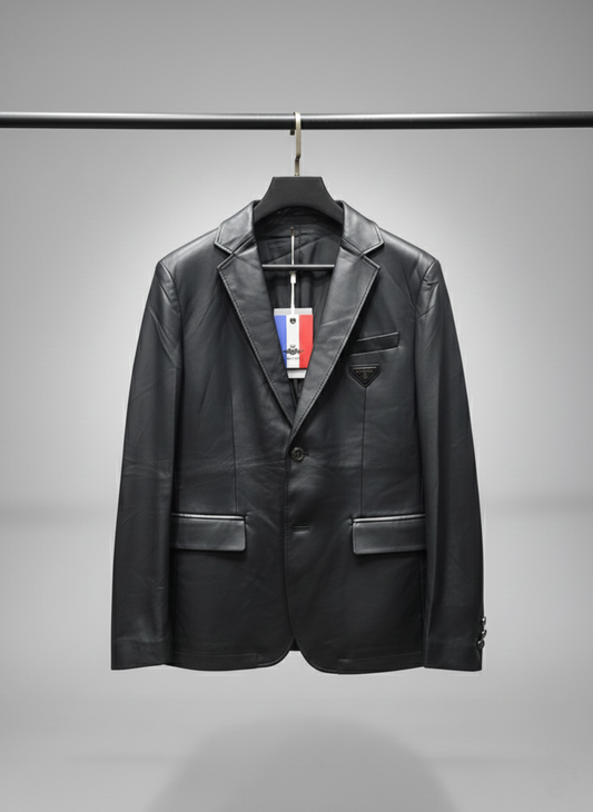 Men’s Premium Black Leather Blazer