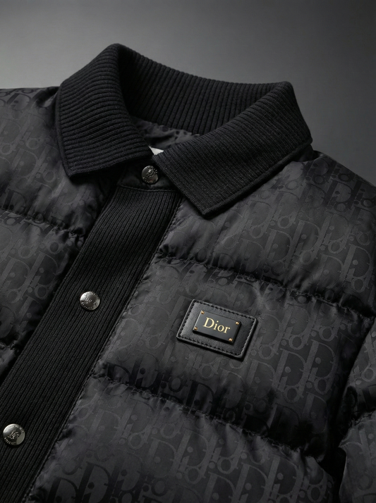 Dior Men's Oblique Down Bomber Jacket in Black Technical Jacquard