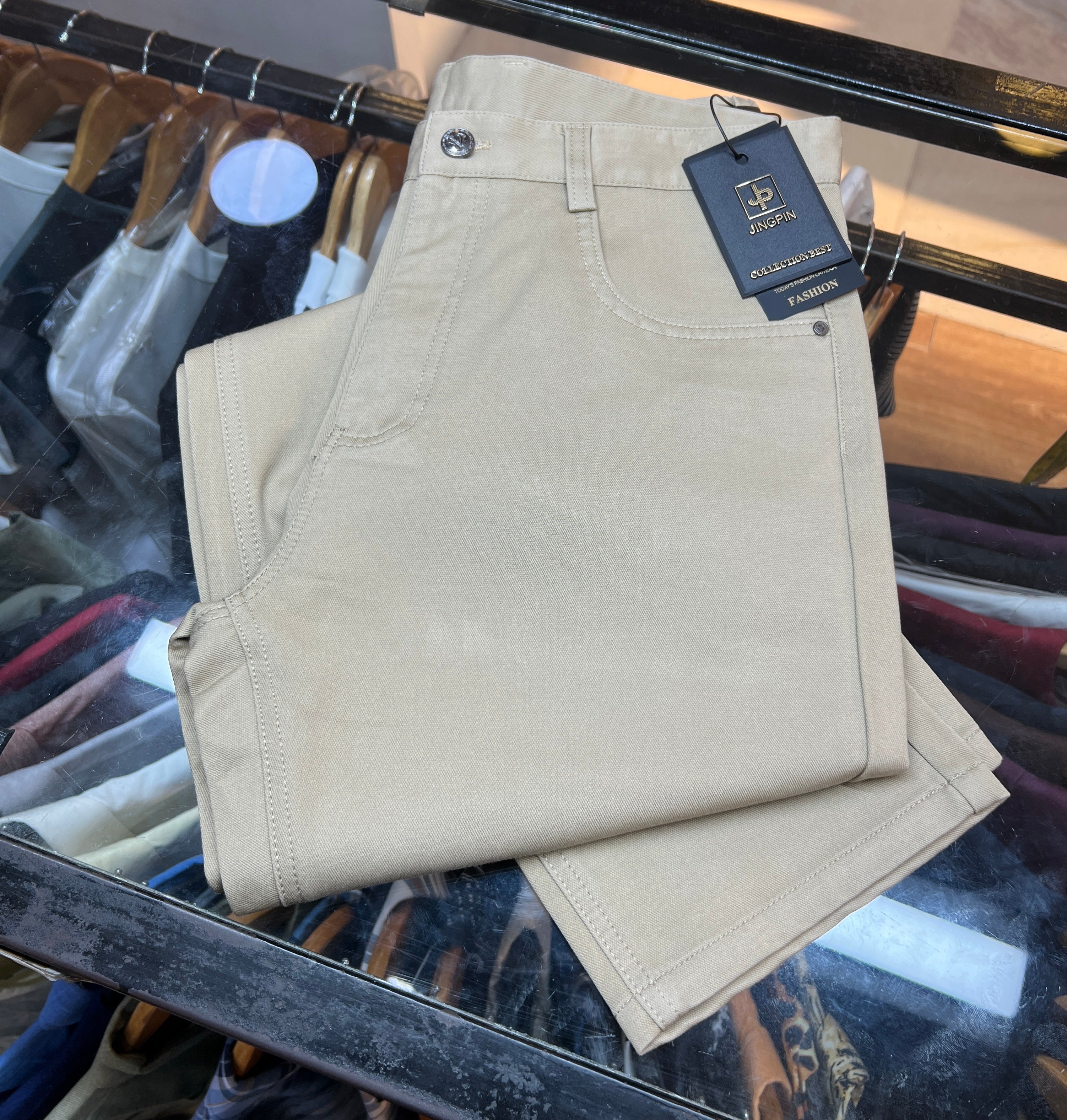 Emporio Armani Men’s Slim Fit Chinos – Luxury Sand Beige Cotton Twill Pants Main image