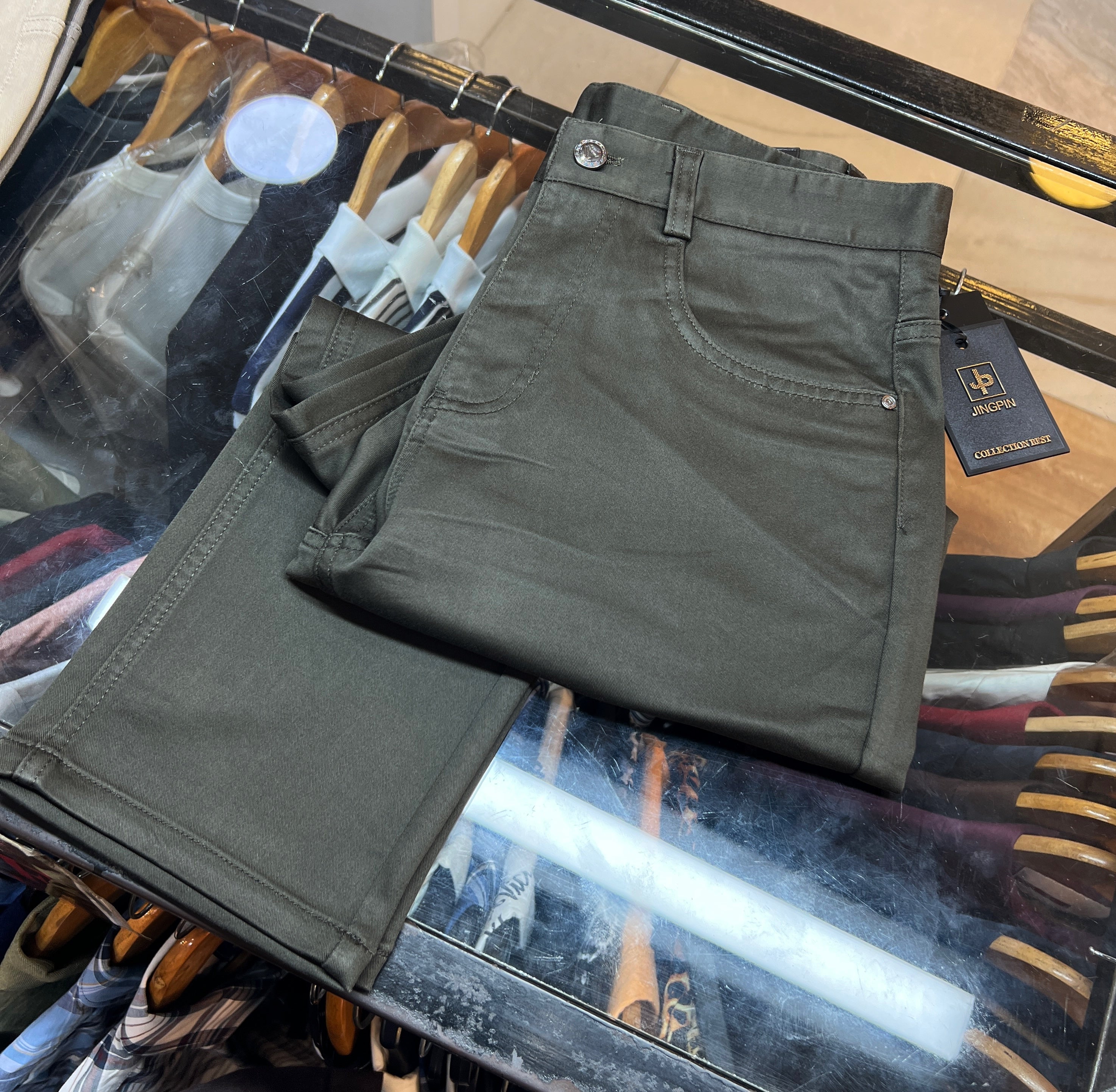 ZARA Men's Slim Fit Chino Trousers – Premium Olive Green Cotton Twill Pants Main image