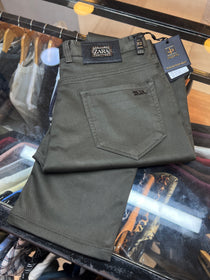 ZARA Men's Slim Fit Chino Trousers – Premium Olive Green Cotton Twill Pants