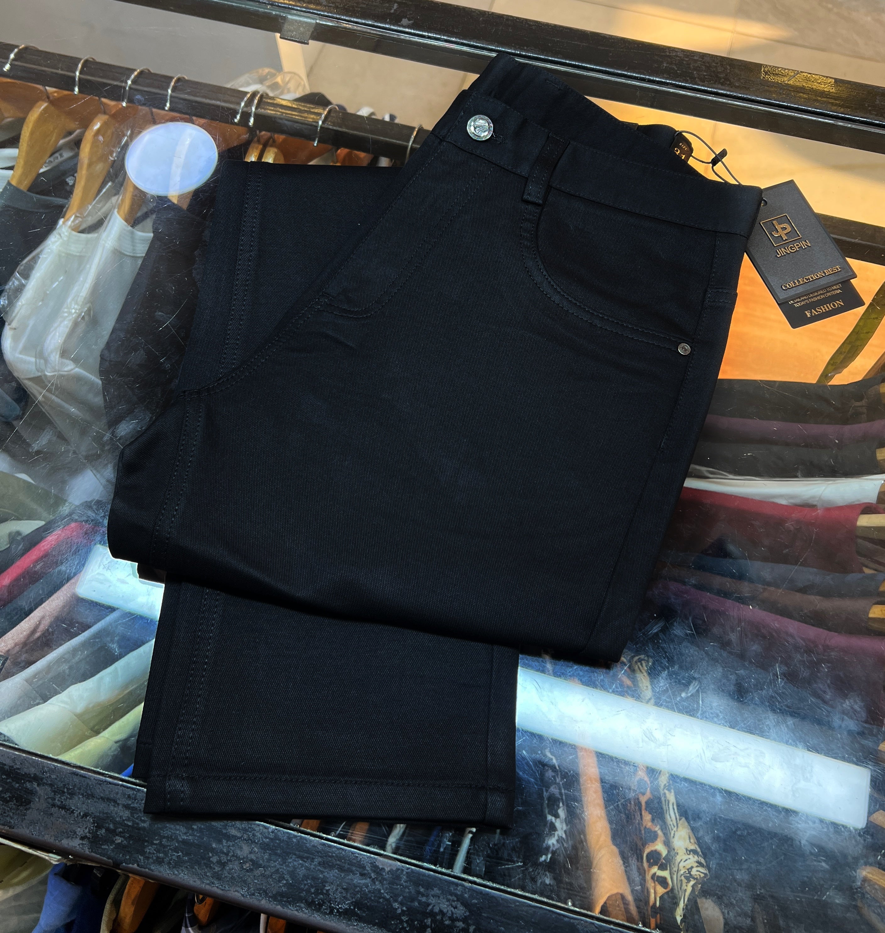 ZARA Men’s Jet Black Slim Fit Trousers – Premium Satin-Finish Chino Pants