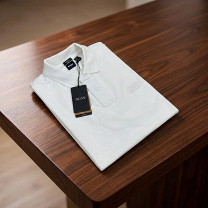 BOSS Men's Slim-Fit Cotton Polo Shirt - Classic White Logo Polo