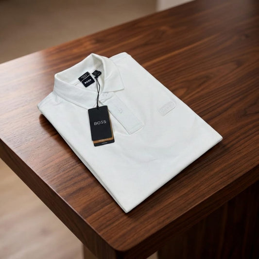 BOSS Men's Slim-Fit Cotton Polo Shirt - Classic White Logo Polo