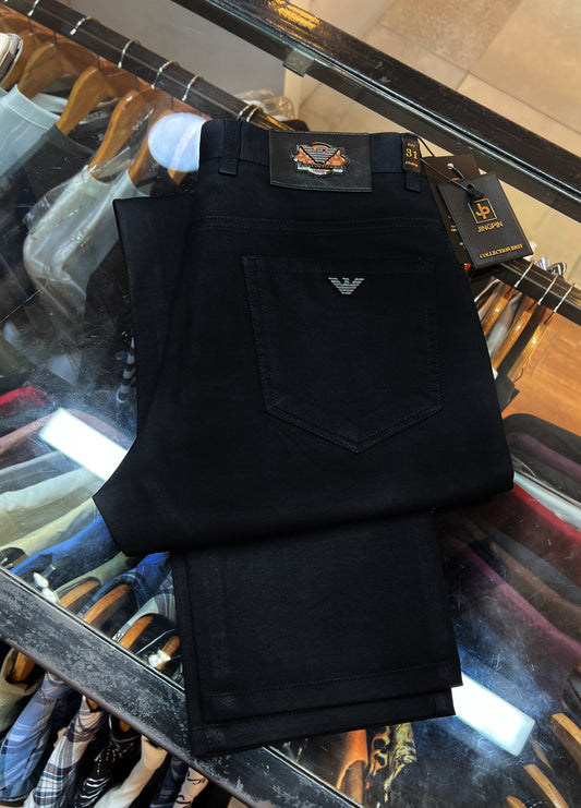 Emporio Armani Men’s Satin Slim Fit Chinos – Luxury Black Cotton Twill Pants