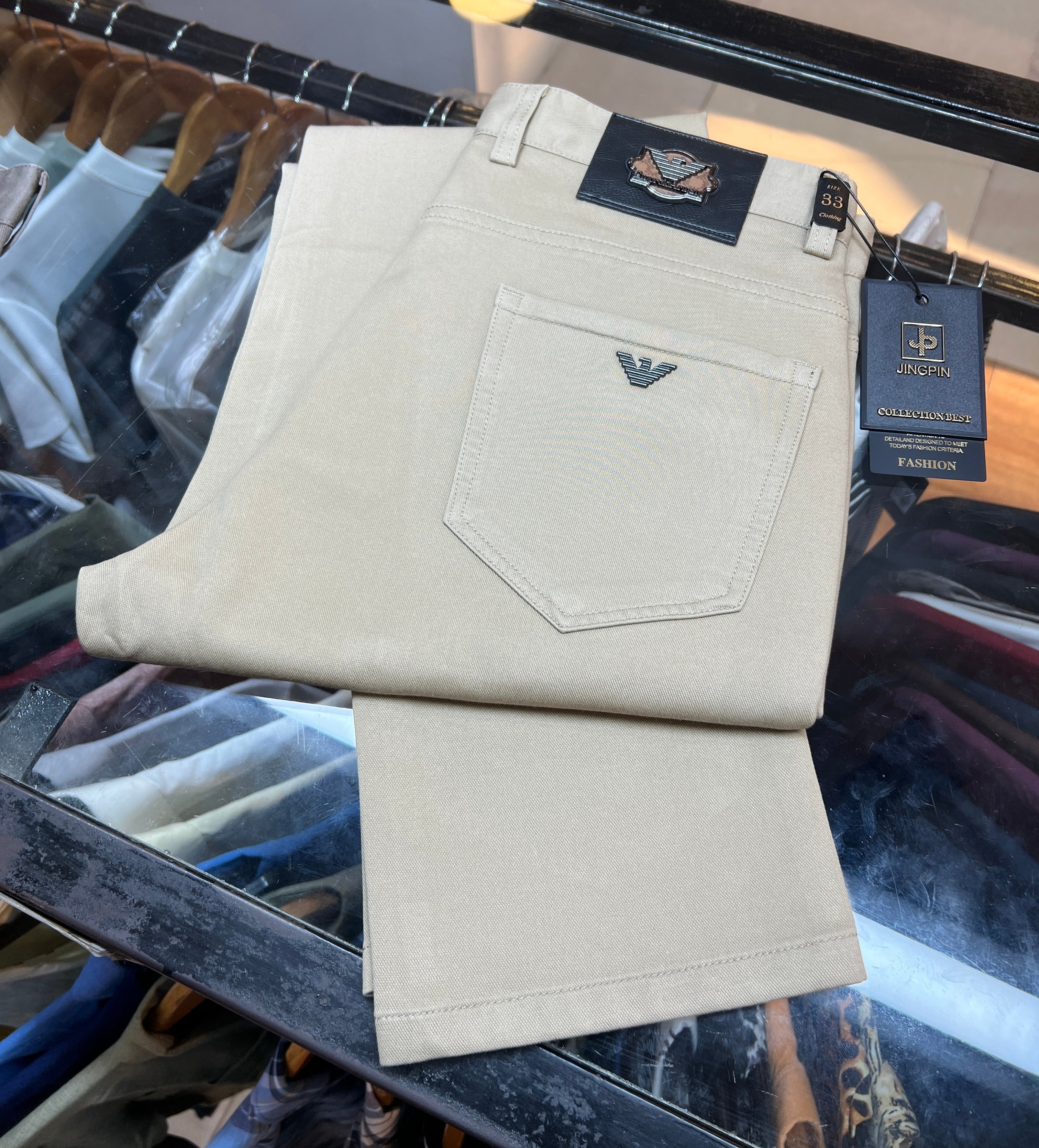 Emporio Armani Men’s Slim Fit Chinos – Luxury Sand Beige Cotton Twill Pants Secondary image