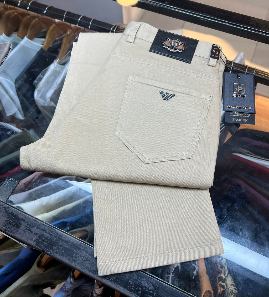Emporio Armani Men’s Slim Fit Chinos – Luxury Sand Beige Cotton Twill Pants