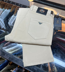 Emporio Armani Men’s Slim Fit Chinos – Luxury Sand Beige Cotton Twill Pants