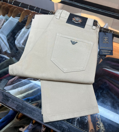 Emporio Armani Men’s Slim Fit Chinos – Luxury Sand Beige Cotton Twill Pants
