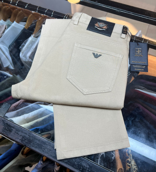 Emporio Armani Men’s Slim Fit Chinos – Luxury Sand Beige Cotton Twill Pants