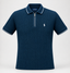 A navy blue short-sleeve polo shirt by Polo Ralph Lauren, featuring a textured vertical rib knit pattern, a half-zip collar, and a small embroidered polo player logo on the left chest.